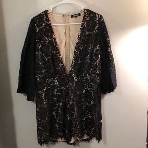 Missguided black deep V lace romper